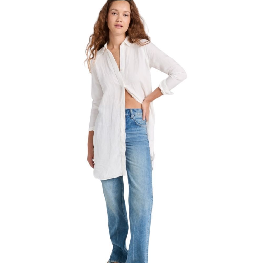 Hartford Womens White Linen Collared Long Sleeve Shirt Dress